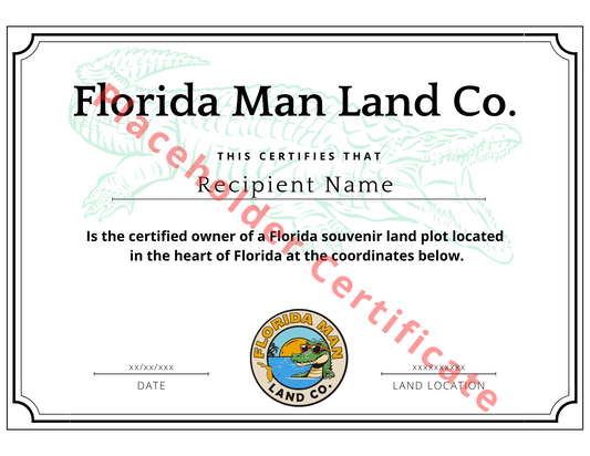 Florida Man 1'x1' Land Plot - Eco Firendly